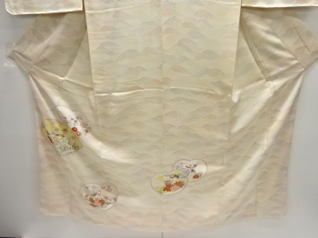  未使用品　波に花・鴛鴦模様刺繍訪問着